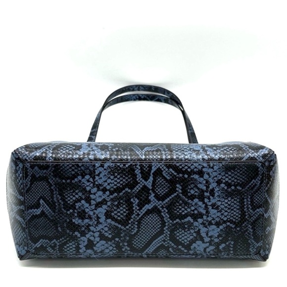 Michael Kors Reed Large Tote Bag Denim Snakeskin Blue - Picture 6 of 11